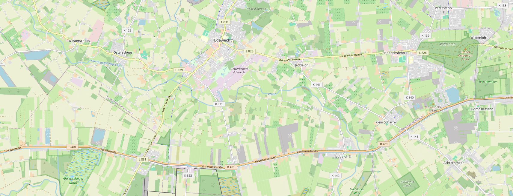 Karte der Gemeinde Edewecht mit den Stopps der Roten Rakete