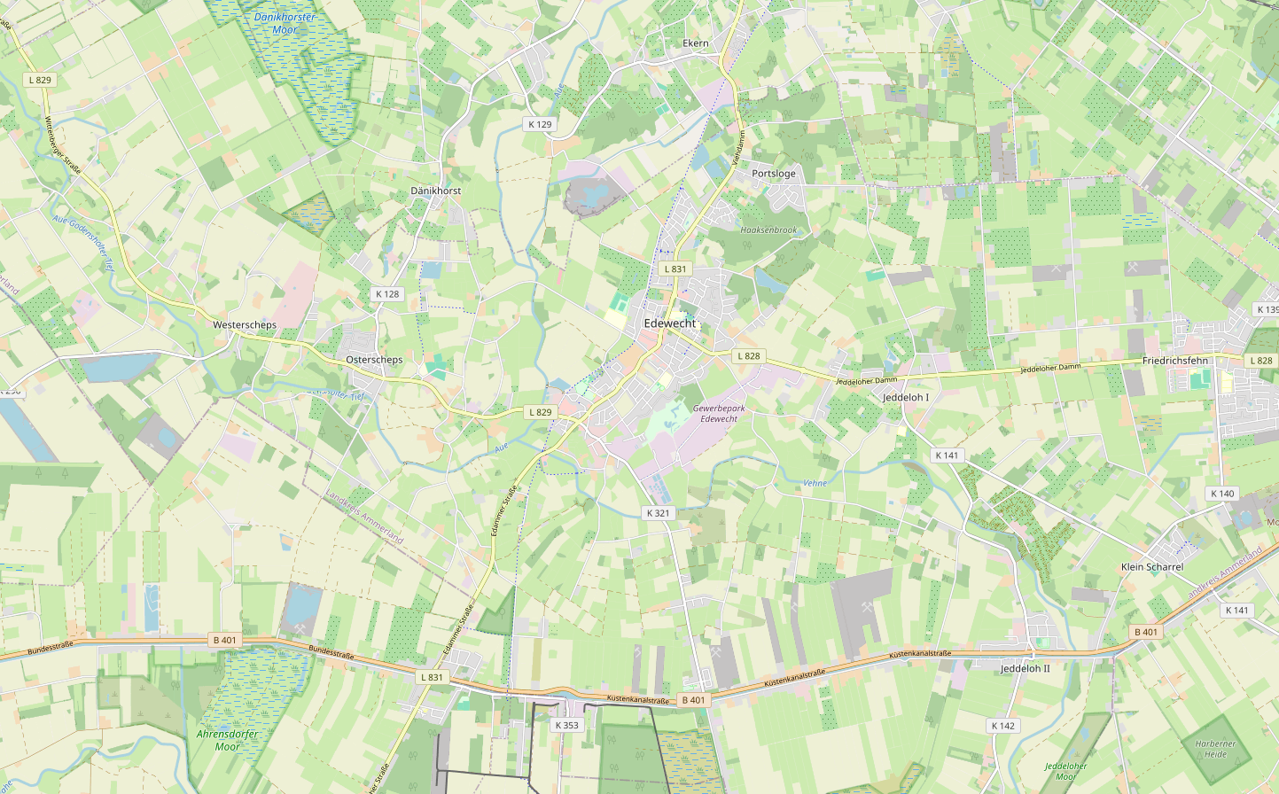 Karte der Gemeinde Edewecht mit den Stopps der Roten Rakete
